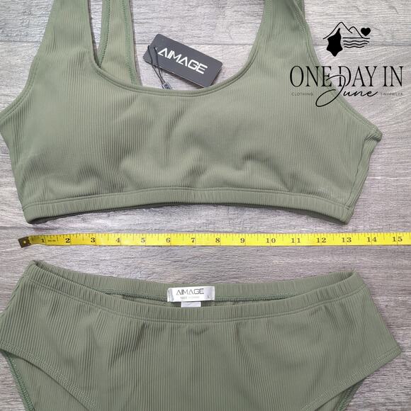 Aimage Crop Ribbed Bikini Swimsuit Size L - Picture 5 of 7